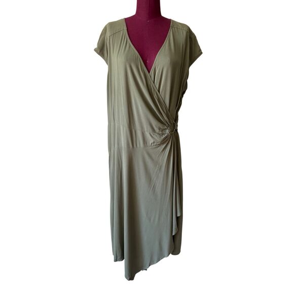 NEW Maeve Anthropologie Rayna faux Wrap Dress size 16 Olive Green - Picture 2 of 8